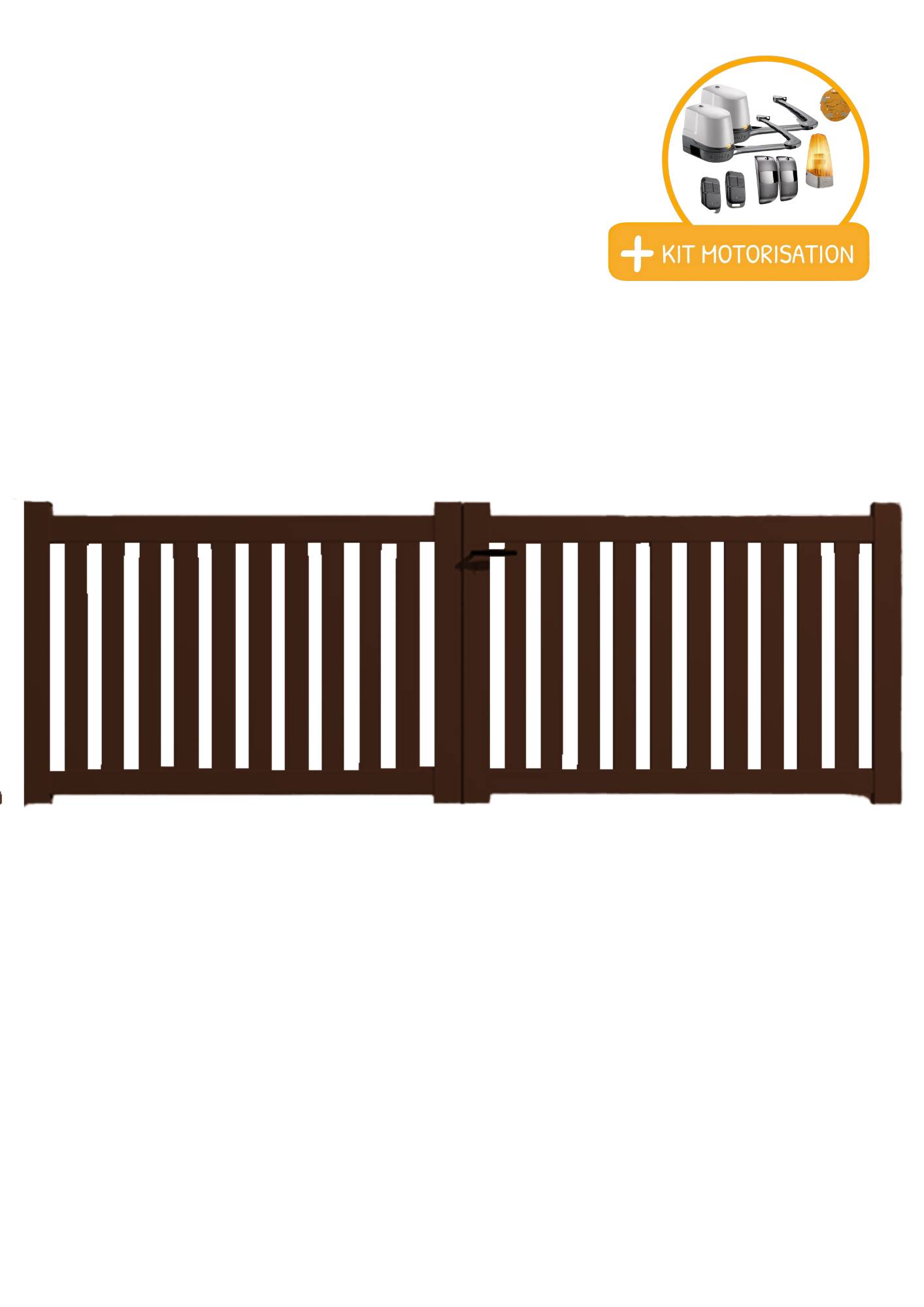 Portail Packit - Portail alu battant ajouré en kit +MOT dim. L.3500 (entre piliers) X H.1200 mmMOT LOCKYVIA (à bras)  Marron (RAL 1247)