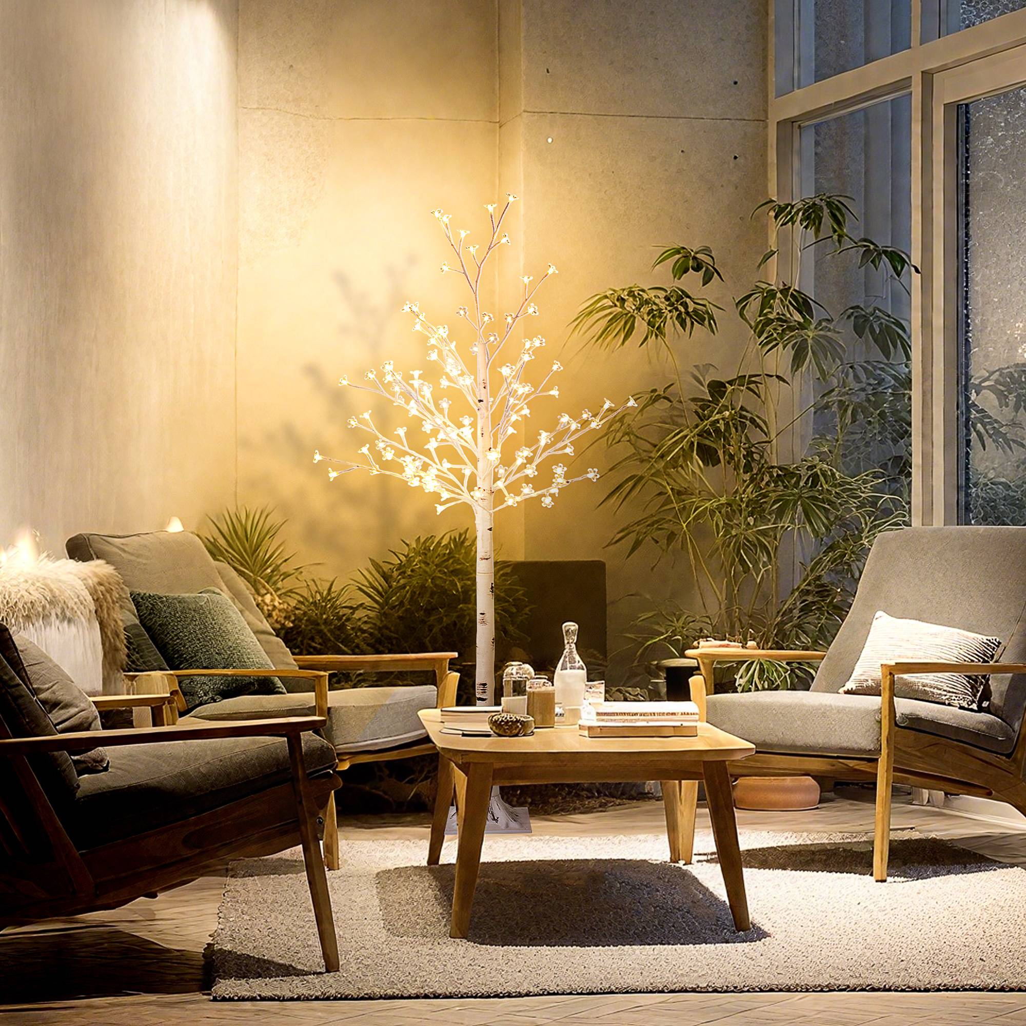 ComfortXL - Arbre lumineux LED en plastique blanc 150 cm pour intérieur et extérieur couvert 120 LED blanc chaud dimmables - Image 1