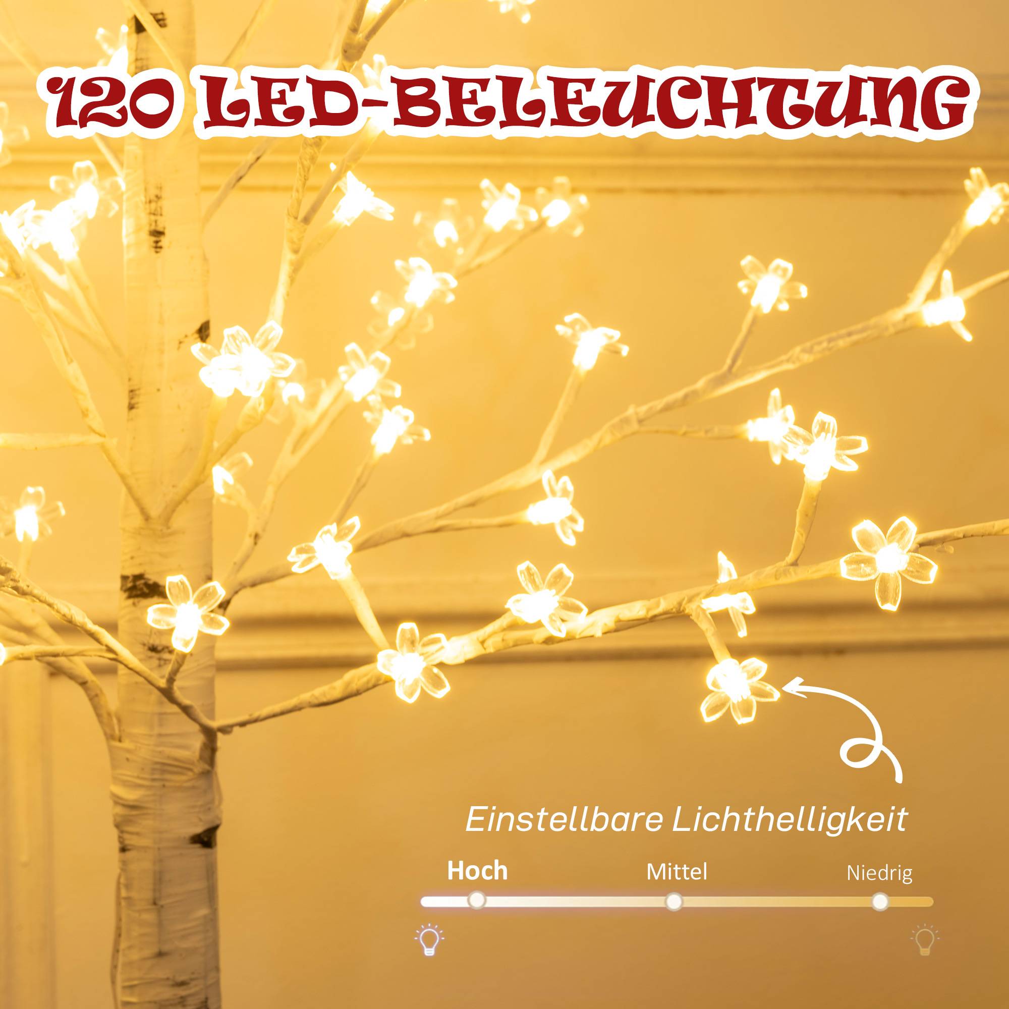 ComfortXL - Arbre lumineux LED en plastique blanc 150 cm pour intérieur et extérieur couvert 120 LED blanc chaud dimmables - Image 4