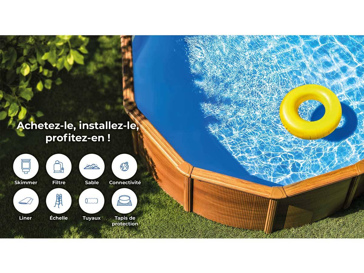 Gré - Kit piscine acier aspect bois Gré Amazonia ovale 6,34 x 3,99 x 1,32 m + Bâche d'hivernage - Imagen 4