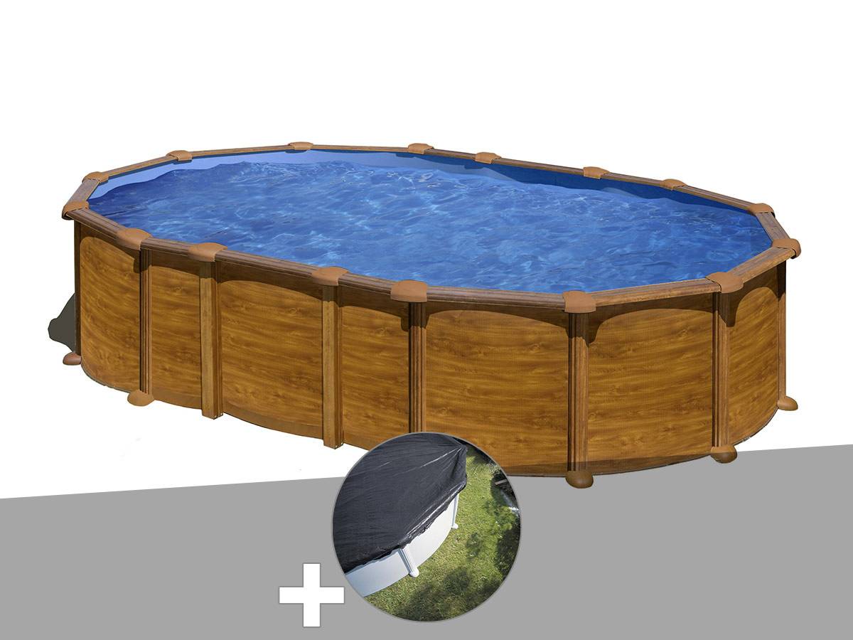 Gré - Kit piscine acier aspect bois Gré Amazonia ovale 6,34 x 3,99 x 1,32 m + Bâche d'hivernage - Imagen 1