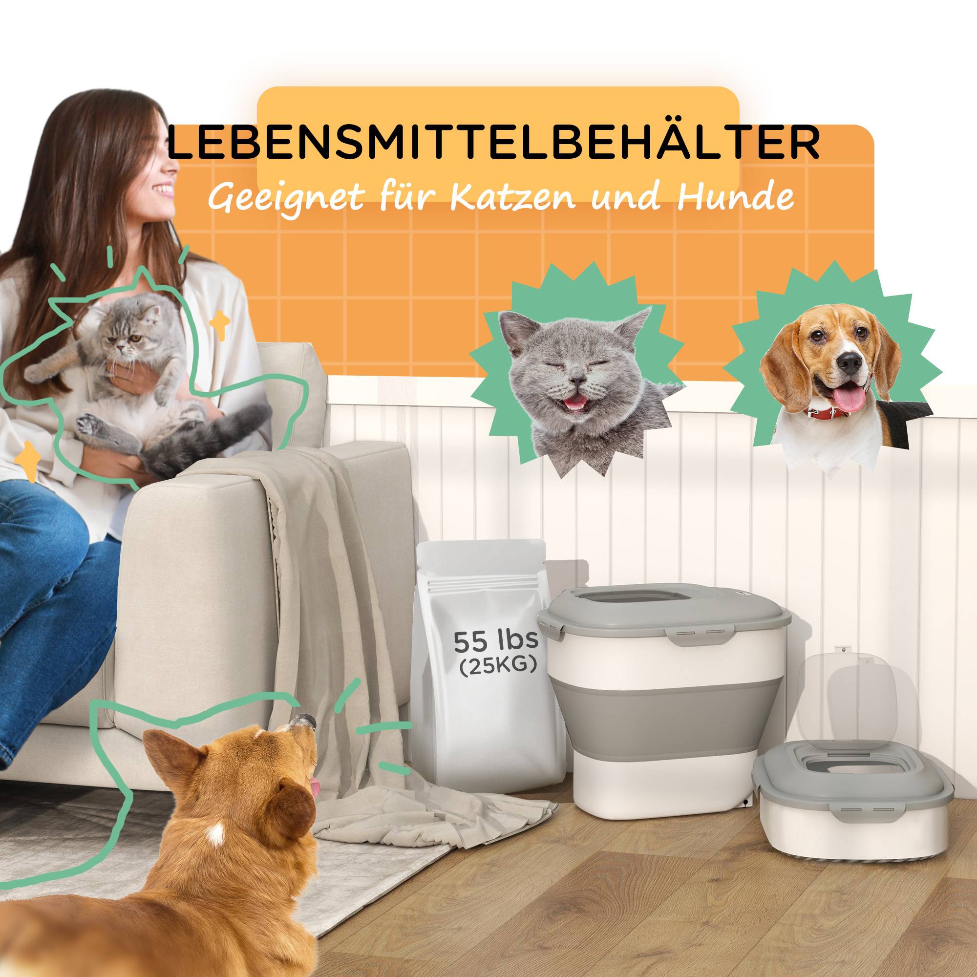 ComfortXL - Conteneur croquettes pliable plastique gris 25 L 44 x 32 x 37 cm hermétique avec roulettes et accessoires - Image 4