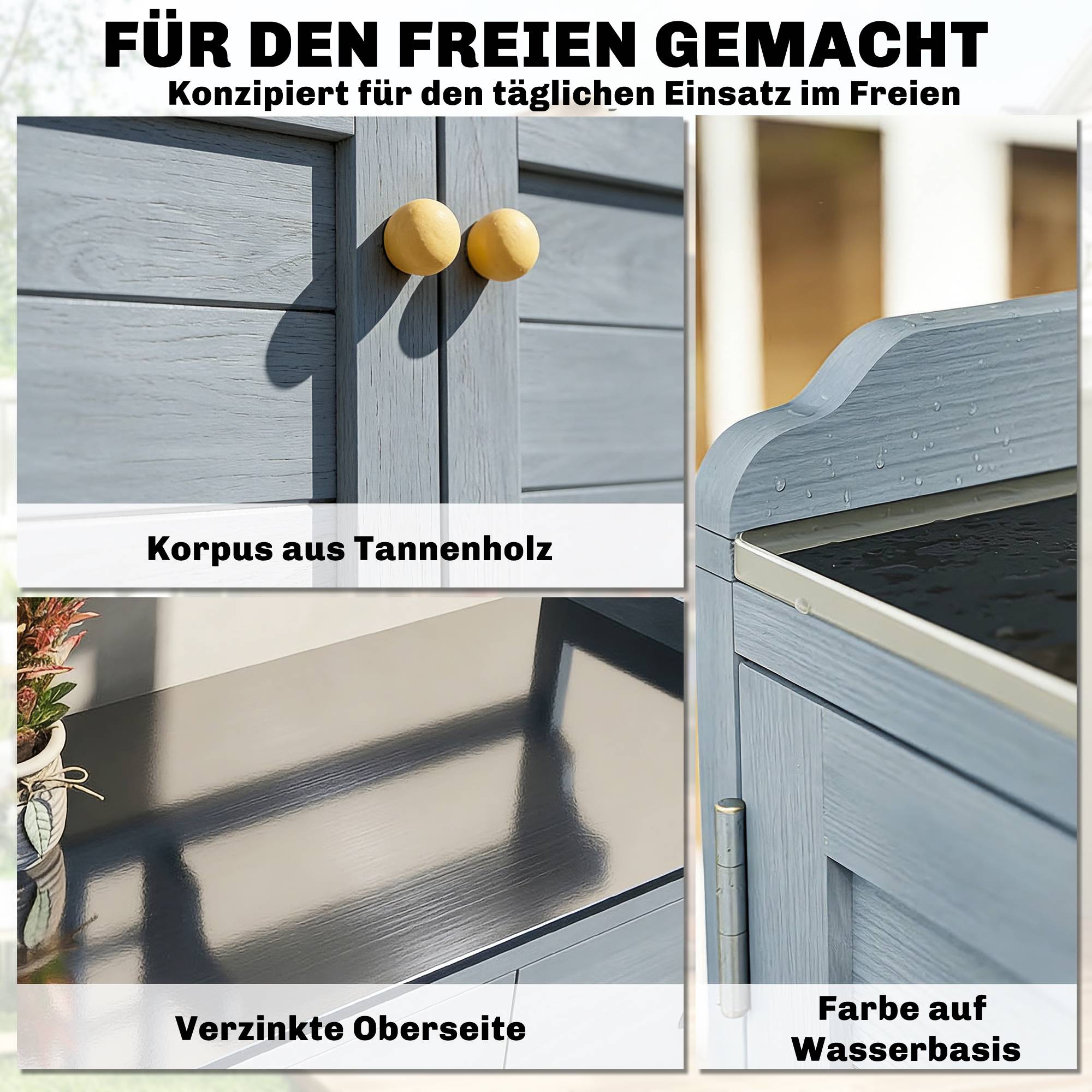 Table de culture avec rangement, bois, plan galvanisé, 2 tiroirs, 104x44x140 cm, gris clair - Image 7