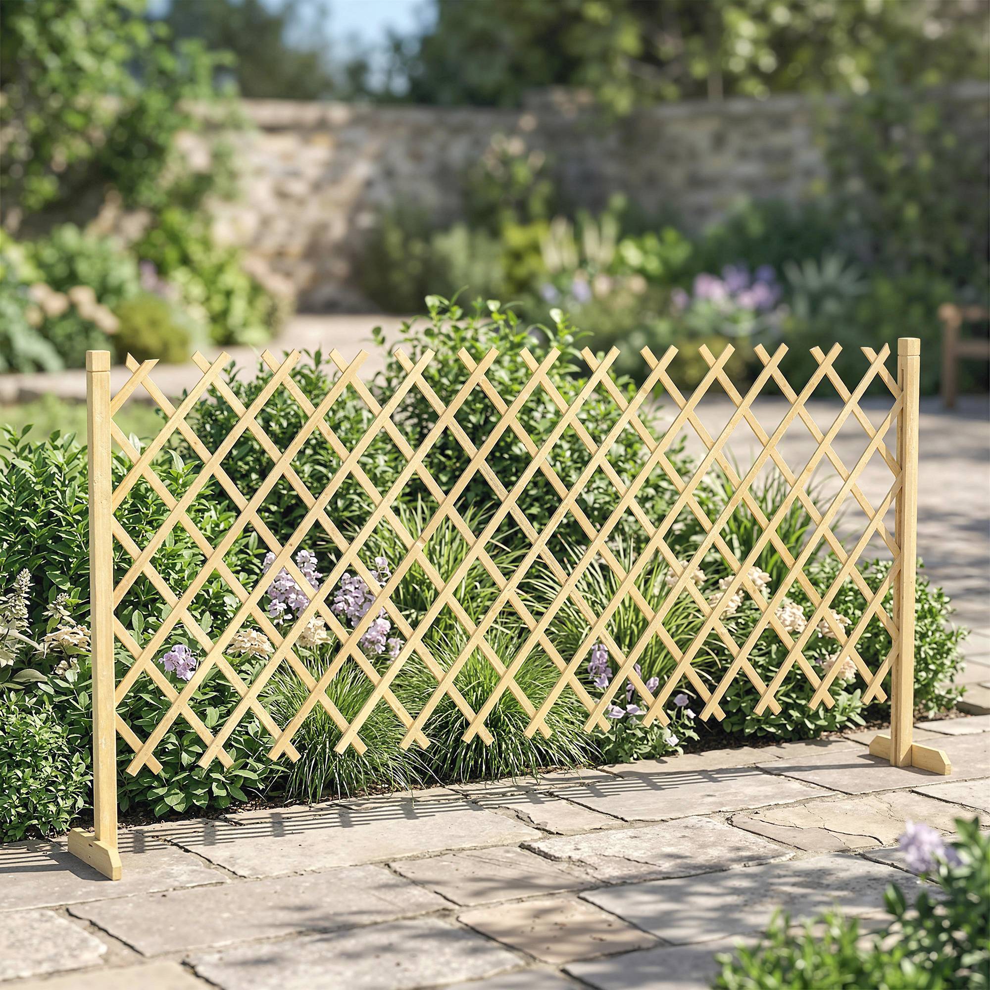 Barriere Extensible en Bois de Sapin 180 cm, Base stable, pour Intérieur Extérieur Balcon Jardin, 180x30x90cm, Naturel - Image 4