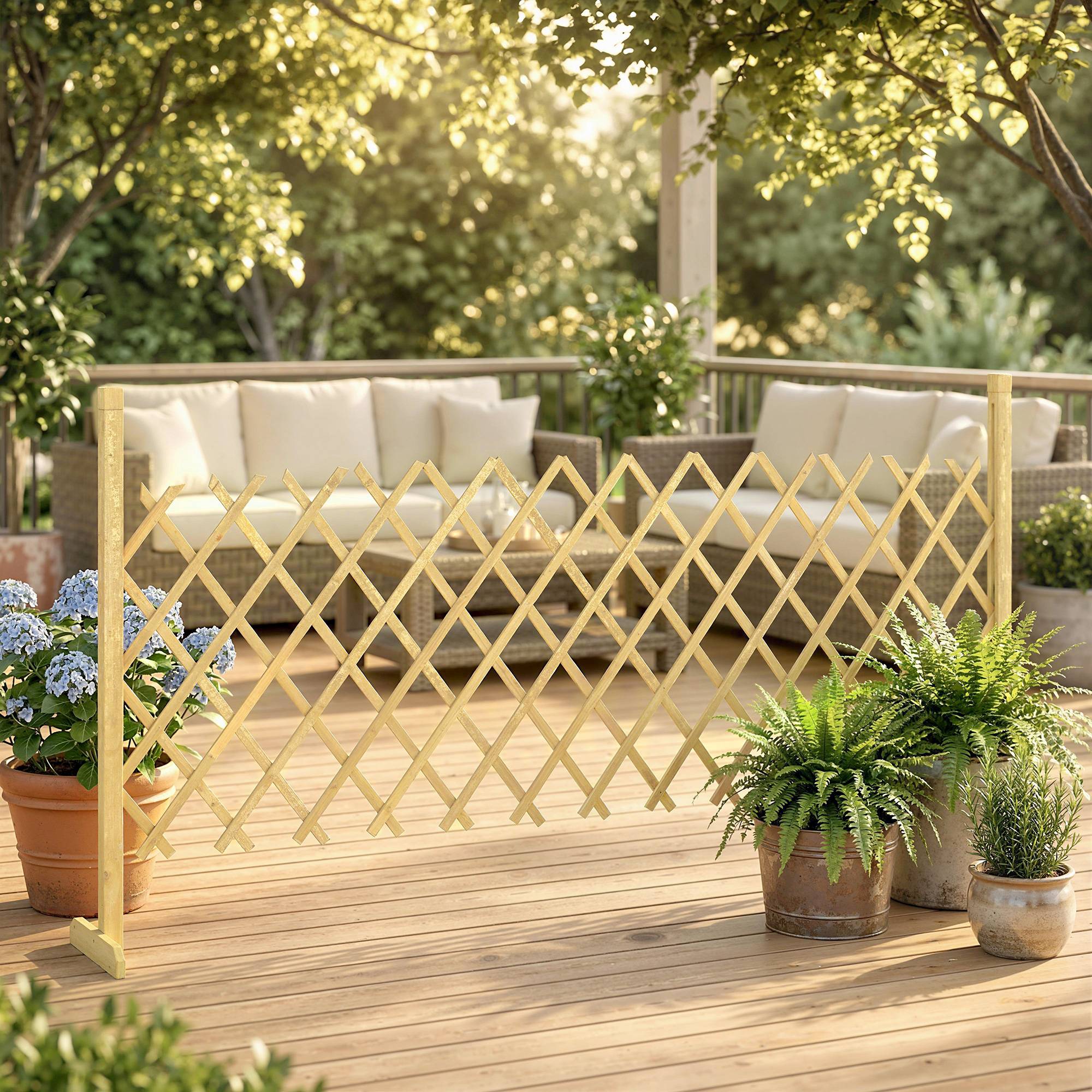 Barriere Extensible en Bois de Sapin 180 cm, Base stable, pour Intérieur Extérieur Balcon Jardin, 180x30x90cm, Naturel - Image 3
