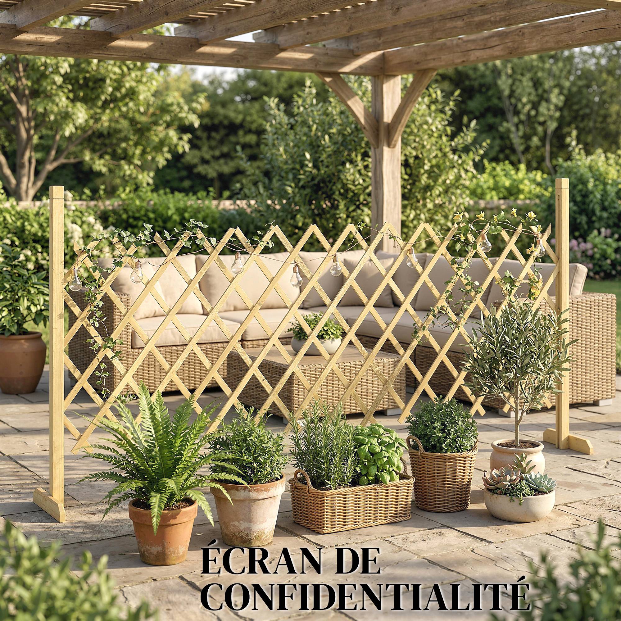 Barriere Extensible en Bois de Sapin 180 cm, Base stable, pour Intérieur Extérieur Balcon Jardin, 180x30x90cm, Naturel - Image 10