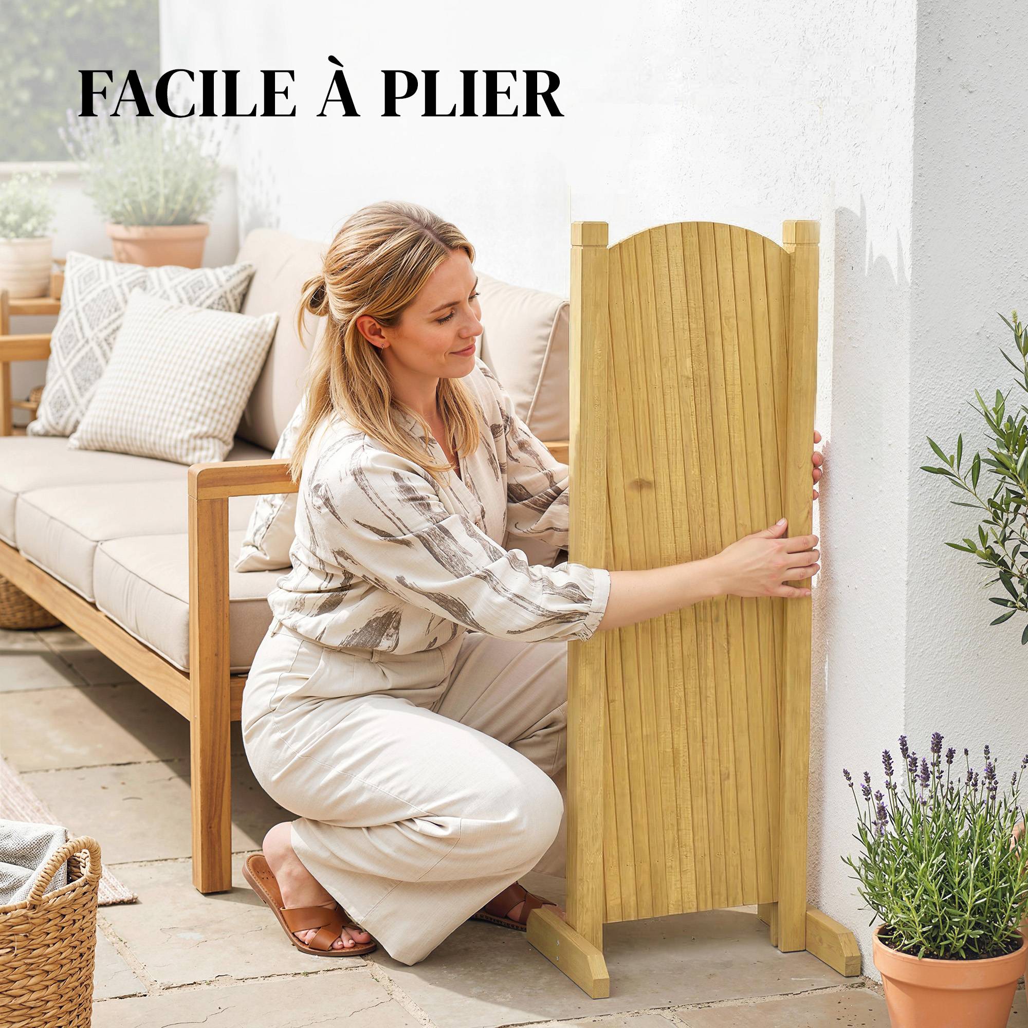 Barriere Extensible en Bois de Sapin 180 cm, Base stable, pour Intérieur Extérieur Balcon Jardin, 180x30x90cm, Naturel - Image 8