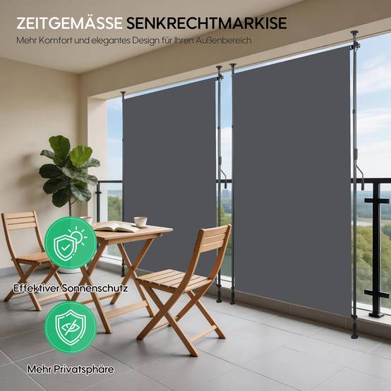 ComfortXL - Store vertical polyester balcon terrasse pare-soleil sans perçage 120x270cm gris foncé - ComfortXL Outdoor Living - Image 6