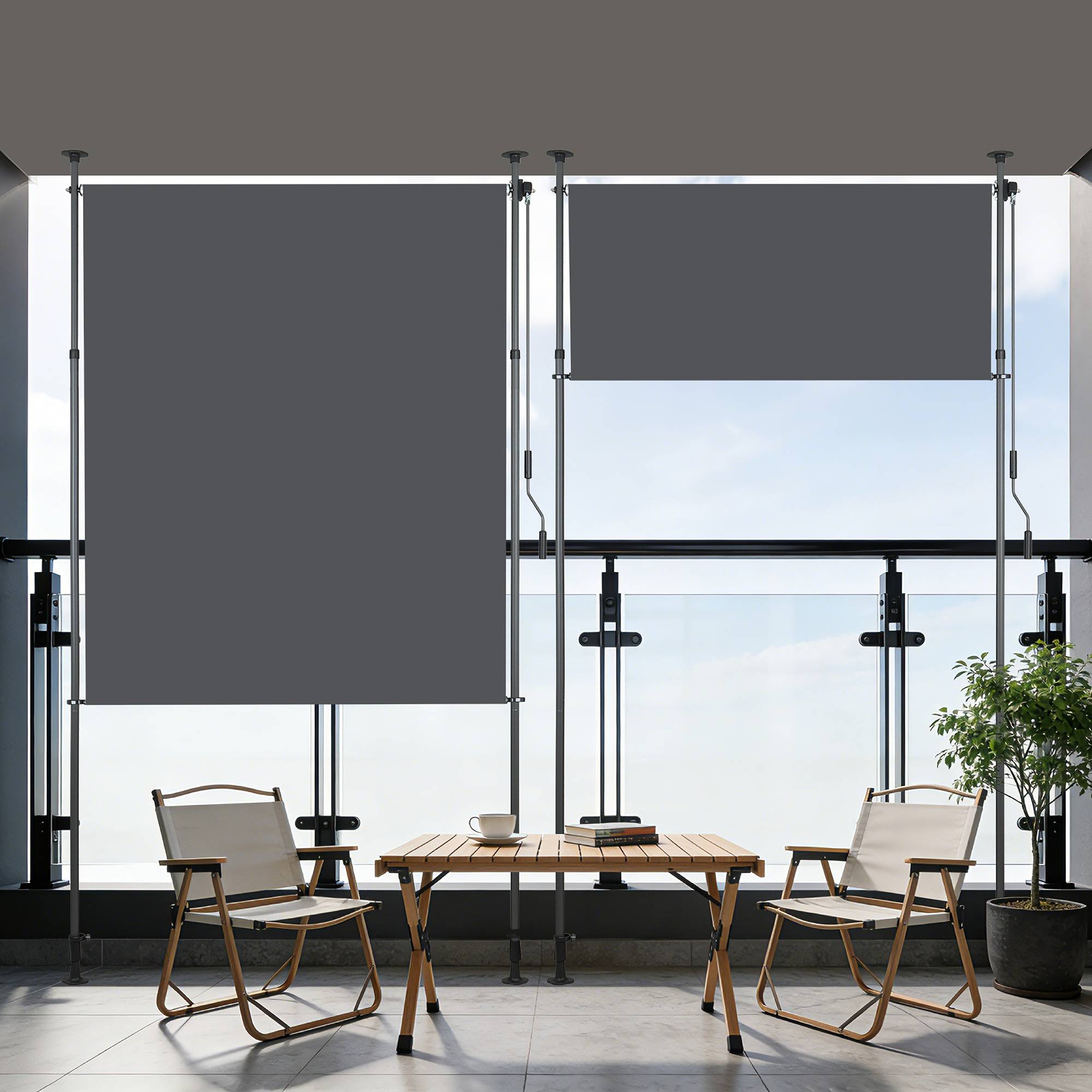 ComfortXL - Store vertical polyester balcon terrasse pare-soleil sans perçage 120x270cm gris foncé - ComfortXL Outdoor Living - Image 1