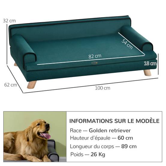 ComfortXL - Grand canapé chenille pour chien et chat repos optimal 100x62x32cm bleu canard - ComfortXL Outdoor Living - Image 5