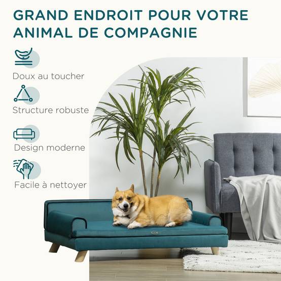 ComfortXL - Grand canapé chenille pour chien et chat repos optimal 100x62x32cm bleu canard - ComfortXL Outdoor Living - Image 9