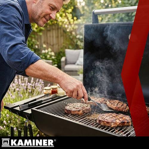 Barbecue de jardin avec couvercle 82x51x117cm thermomètre + souffleur + accessoires - Image 8