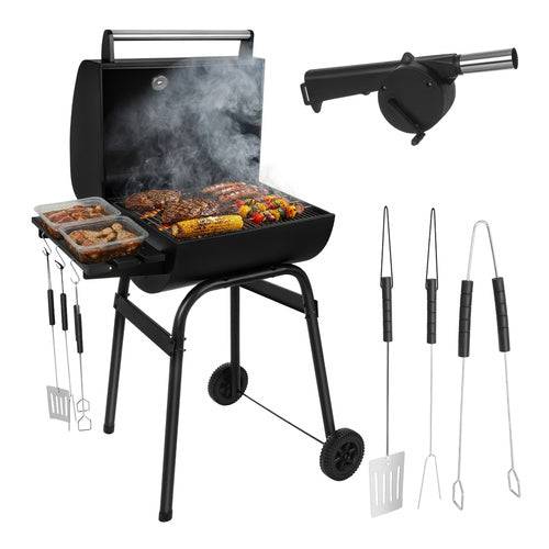 Barbecue de jardin avec couvercle 82x51x117cm thermomètre + souffleur + accessoires - Image 5