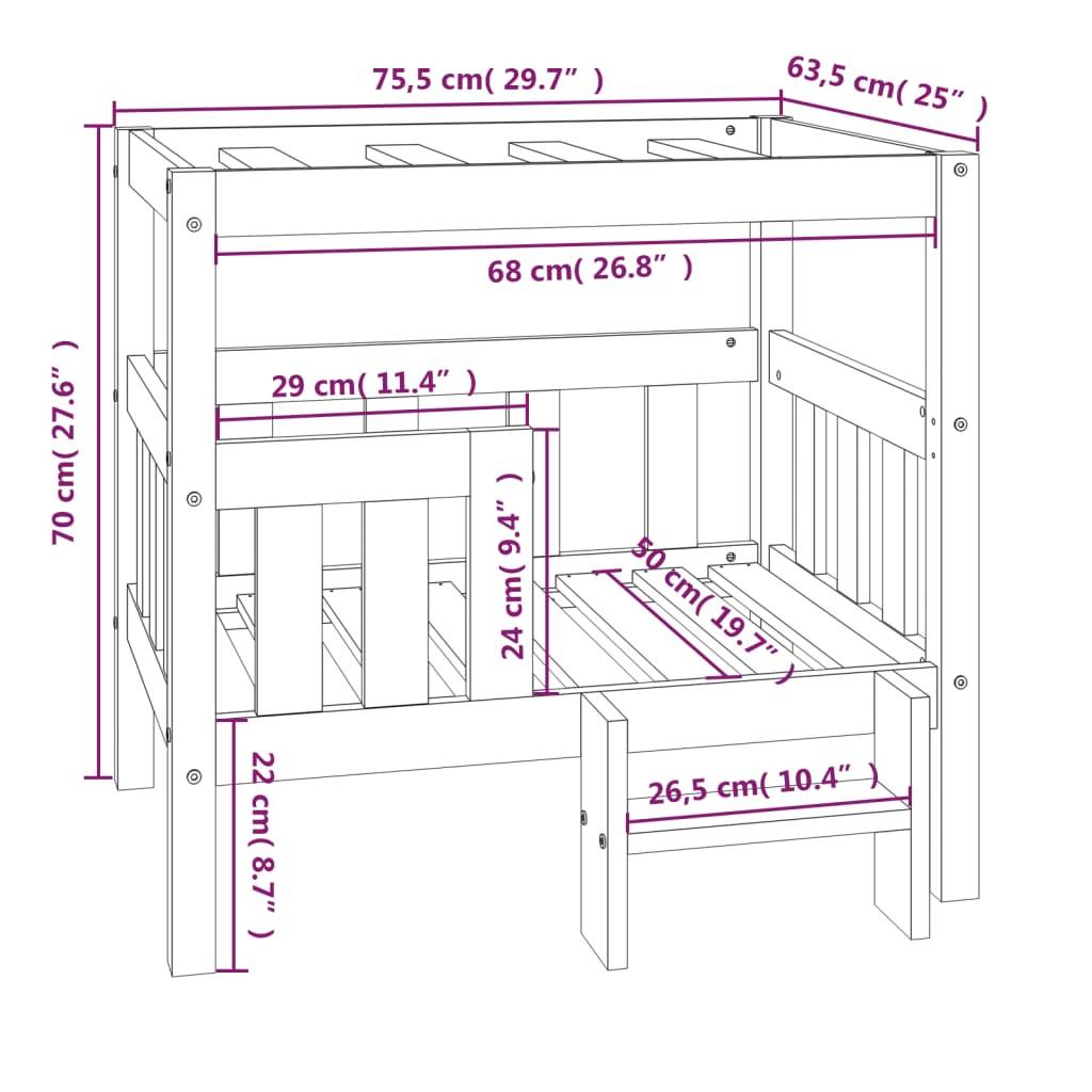 Vidaxl - Lit pour chien Blanc 75,5x63,5x70 cm Bois de pin solide vidaXL 822378 - Imagen 3
