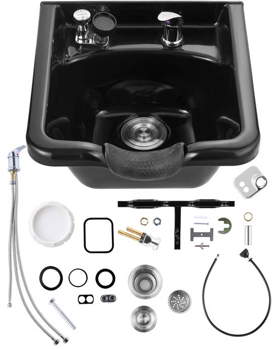 VEVOR Bac à shampoing noir professionnel. Lavabo, lave-tête pour salon de coiffure. - Image 1