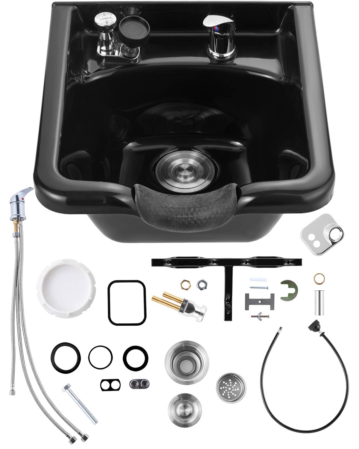 VEVOR Bac à shampoing noir professionnel. Lavabo, lave-tête pour salon de coiffure. - Image 1