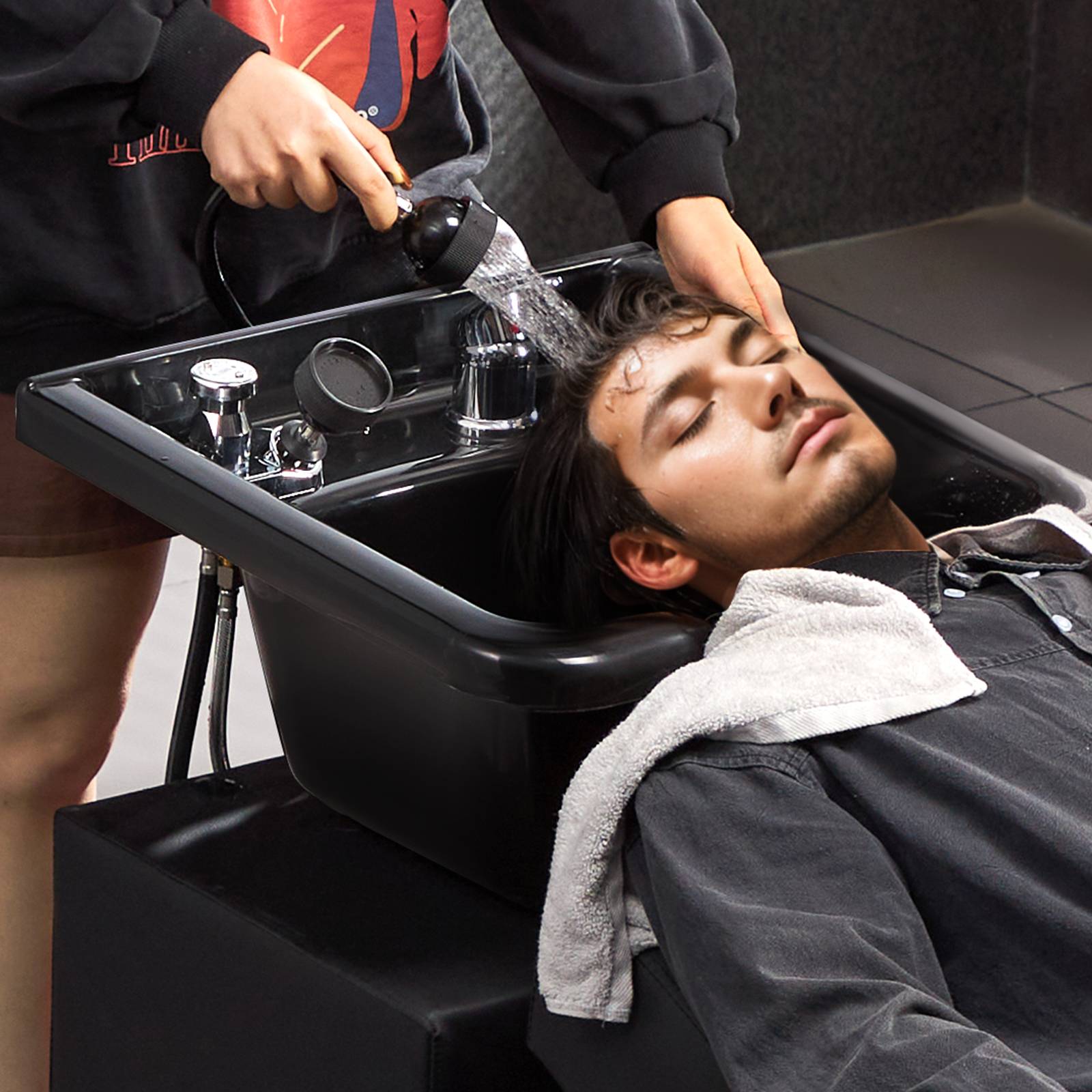 VEVOR Bac à shampoing noir professionnel. Lavabo, lave-tête pour salon de coiffure. - Image 8
