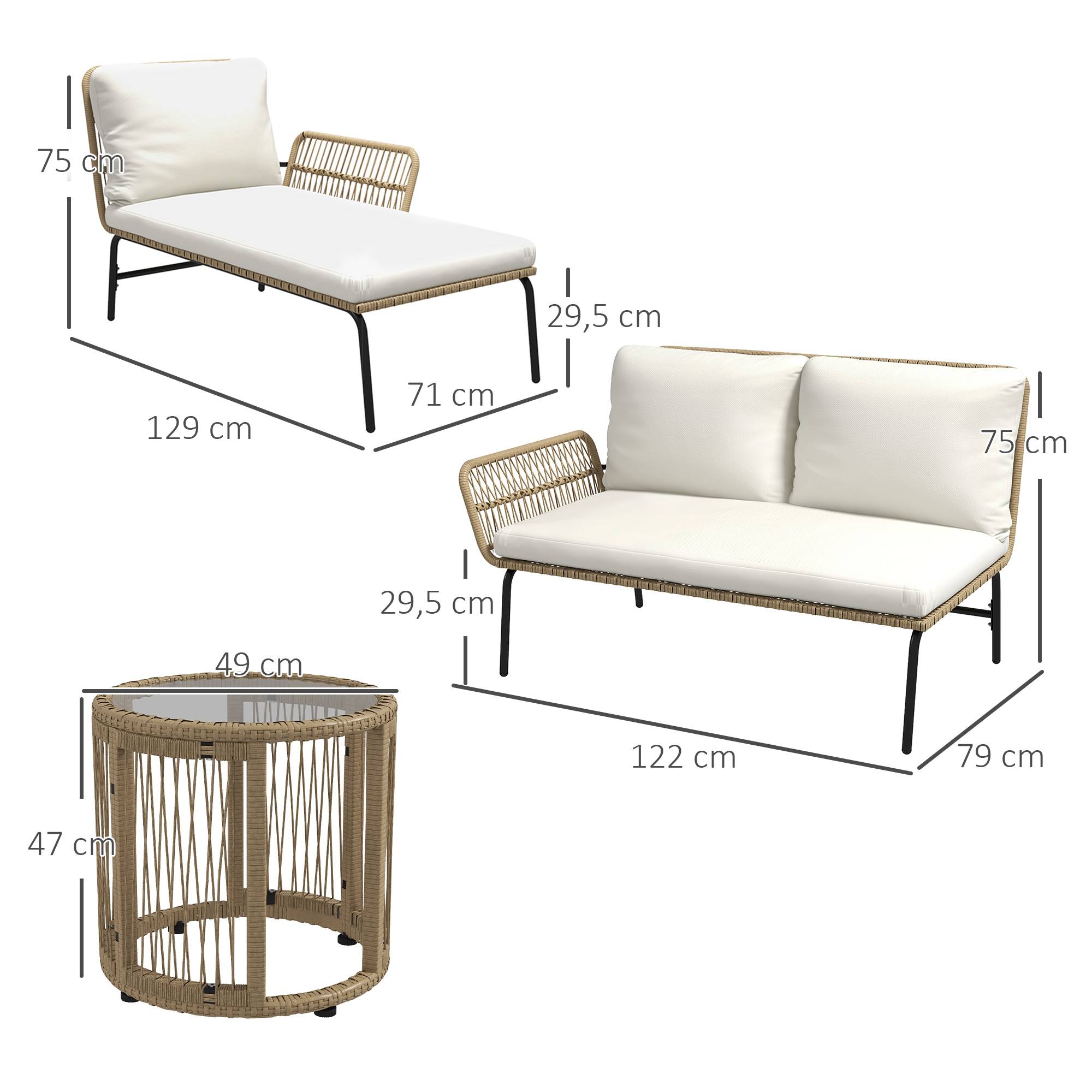 Salon de jardin résine tressée pour terrasse balcon détente 3 places crème - ComfortXL Outdoor Living - Image 3
