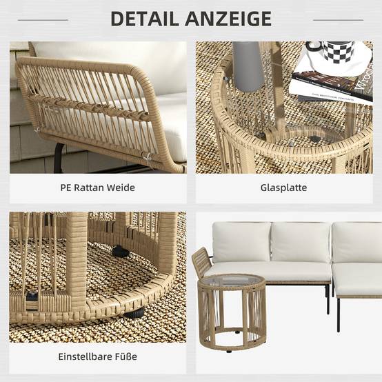 Salon de jardin résine tressée pour terrasse balcon détente 3 places crème - ComfortXL Outdoor Living - Image 6