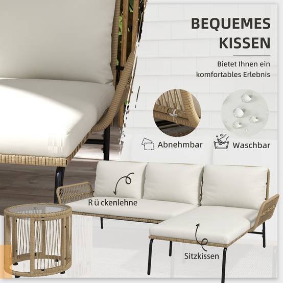 Salon de jardin résine tressée pour terrasse balcon détente 3 places crème - ComfortXL Outdoor Living - Image 5