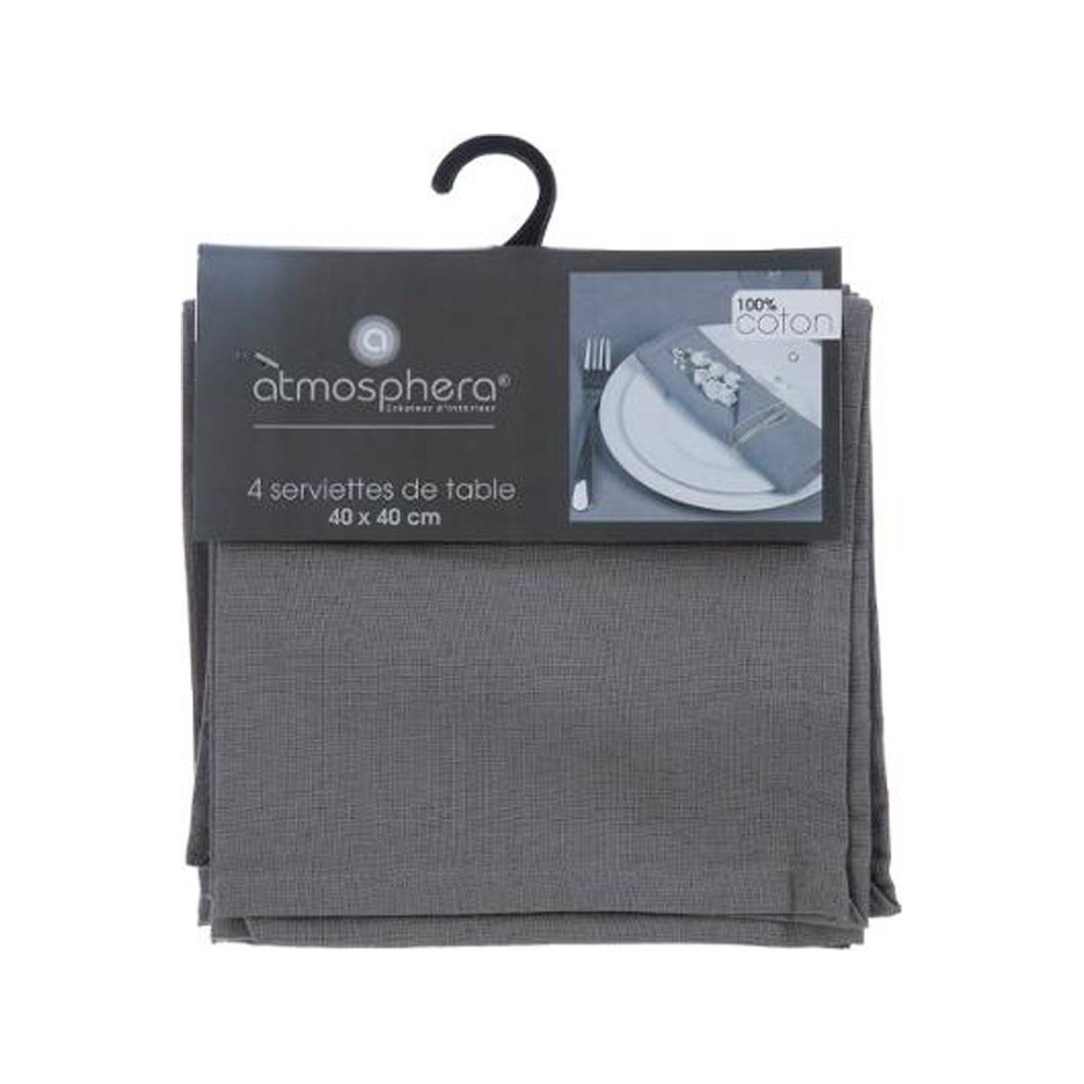Lot de 4 Serviettes  de table en Coton Gris clair 40 x 40 cm - Imagen 4