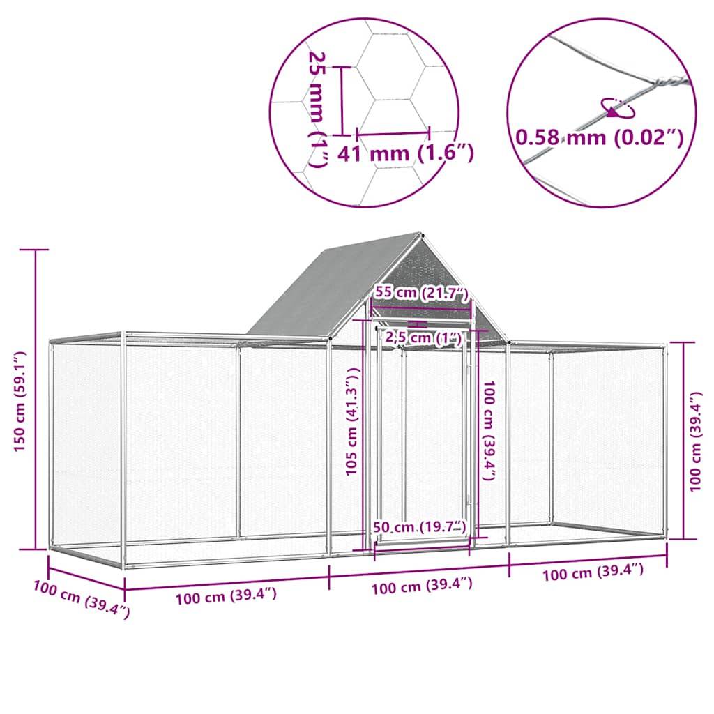 Poulailler enclos 3x1x1,5m acier galvanisé avec toit de protection Argenté – ComfortXL Outdoor Living - Image 6