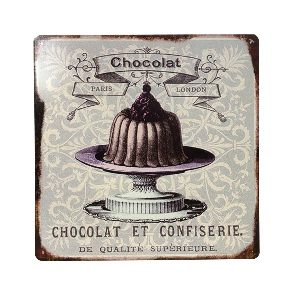 Plaque murale décorative en métal vintage marron chocolat 30x30cm Chemin de campagne - Imagen 1