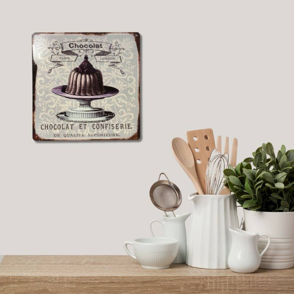 Plaque murale décorative en métal vintage marron chocolat 30x30cm Chemin de campagne - Imagen 2