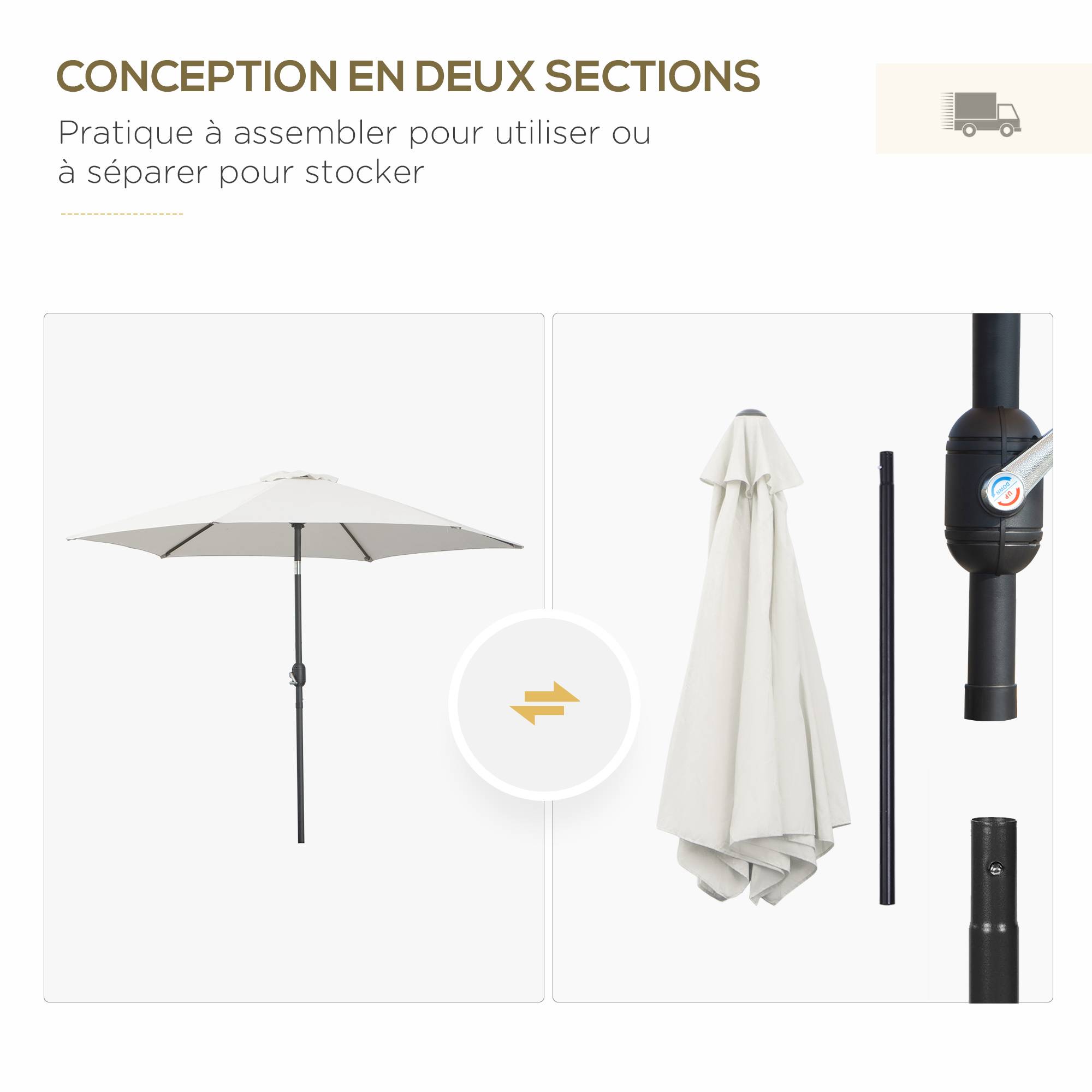 PANGIVO - Parasol inclinable en aluminium et polyester crème 295 x 295 x 260 cm - PANGIVO - Image 9