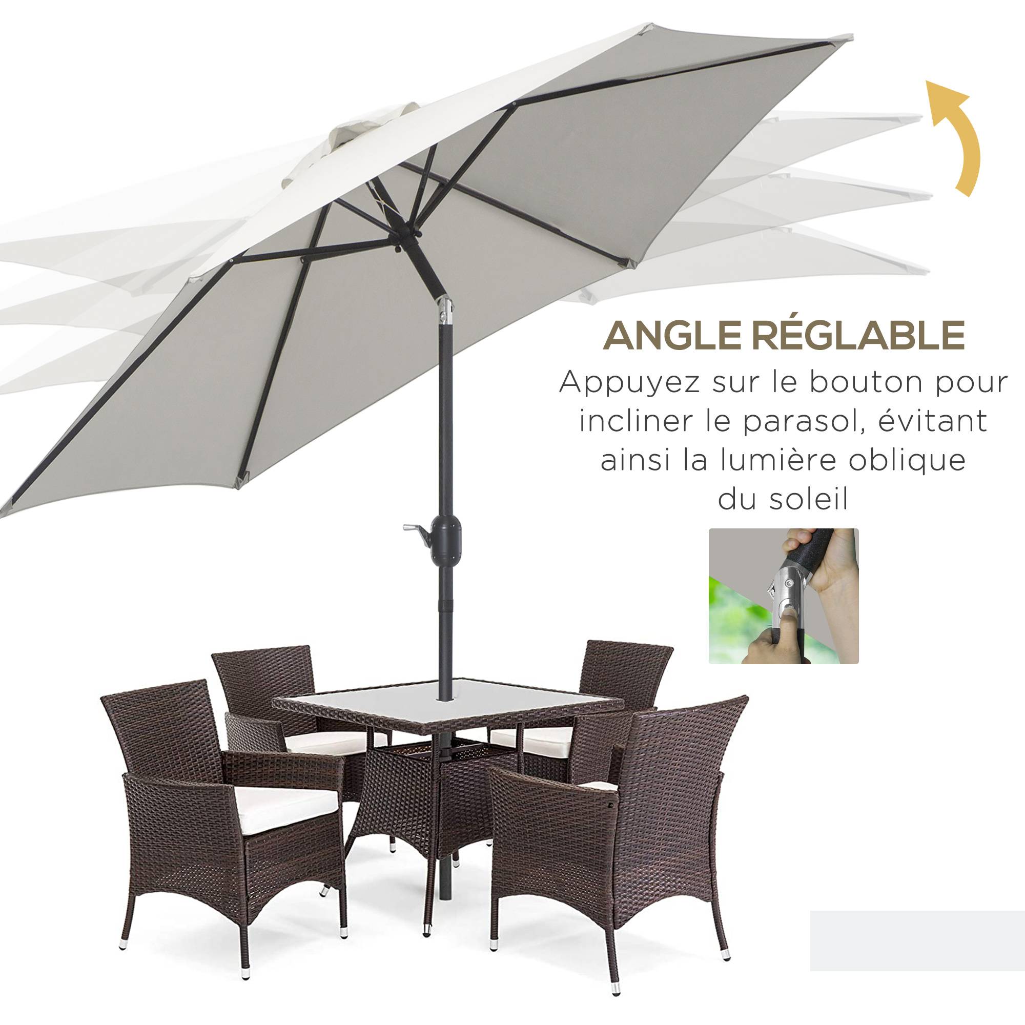 PANGIVO - Parasol inclinable en aluminium et polyester crème 295 x 295 x 260 cm - PANGIVO - Image 7