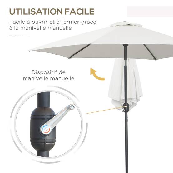PANGIVO - Parasol inclinable en aluminium et polyester crème 295 x 295 x 260 cm - PANGIVO - Image 6
