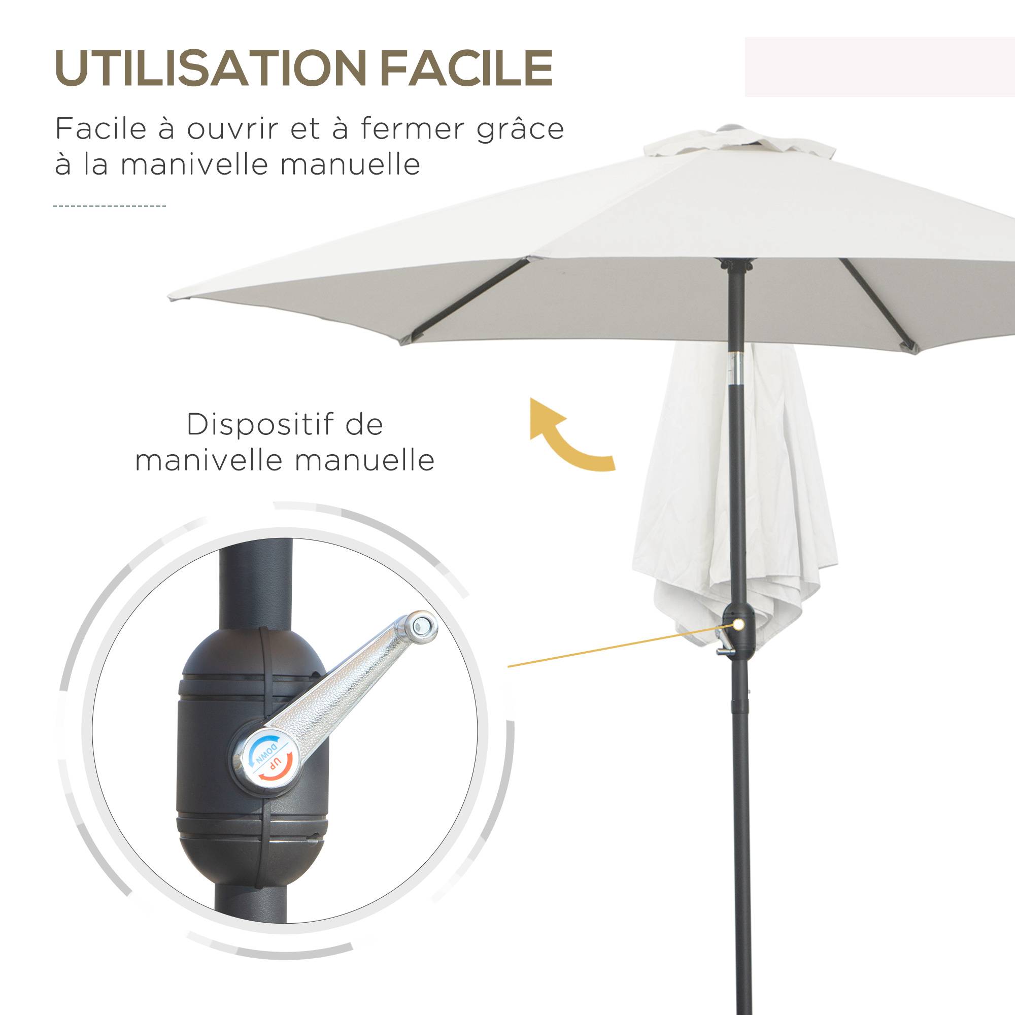 PANGIVO - Parasol inclinable en aluminium et polyester crème 295 x 295 x 260 cm - PANGIVO - Image 6