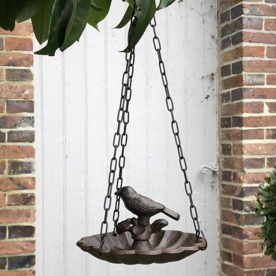 Mangeoire à oiseaux abreuvoir jardin à suspendre fonte marron 17cm Chemin de campagne - Imagen 2