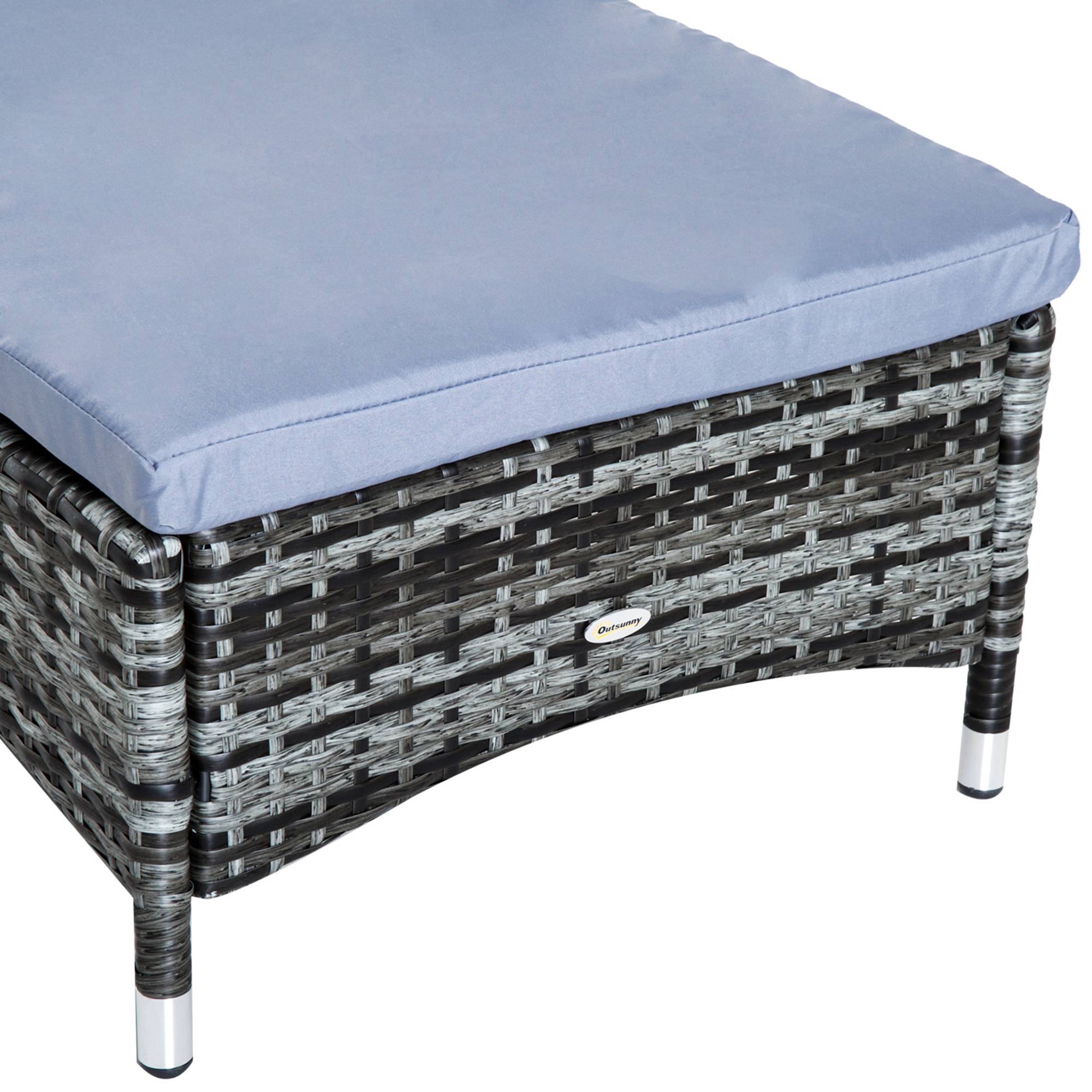 Outsunny - Lot de 2 bains de soleil - matelas, têtière, inclinaison réglable, accoudoirs, roulettes + table basse résine tressée gris - Outsunny - Imagen 4