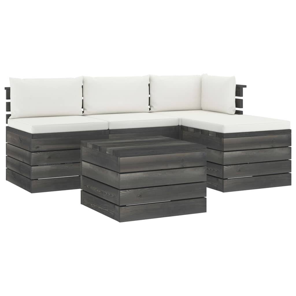 Helloshop26 - Salon de jardin palette meuble d'extérieur ensemble de mobilier 5 pièces avec coussins bois de pin massif - Imagen 1