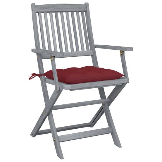 Chaises de jardin pliables bois d'acacia gris et rouge bordeaux 54 x 61 x 88 cm - PANGIVO - Image 3