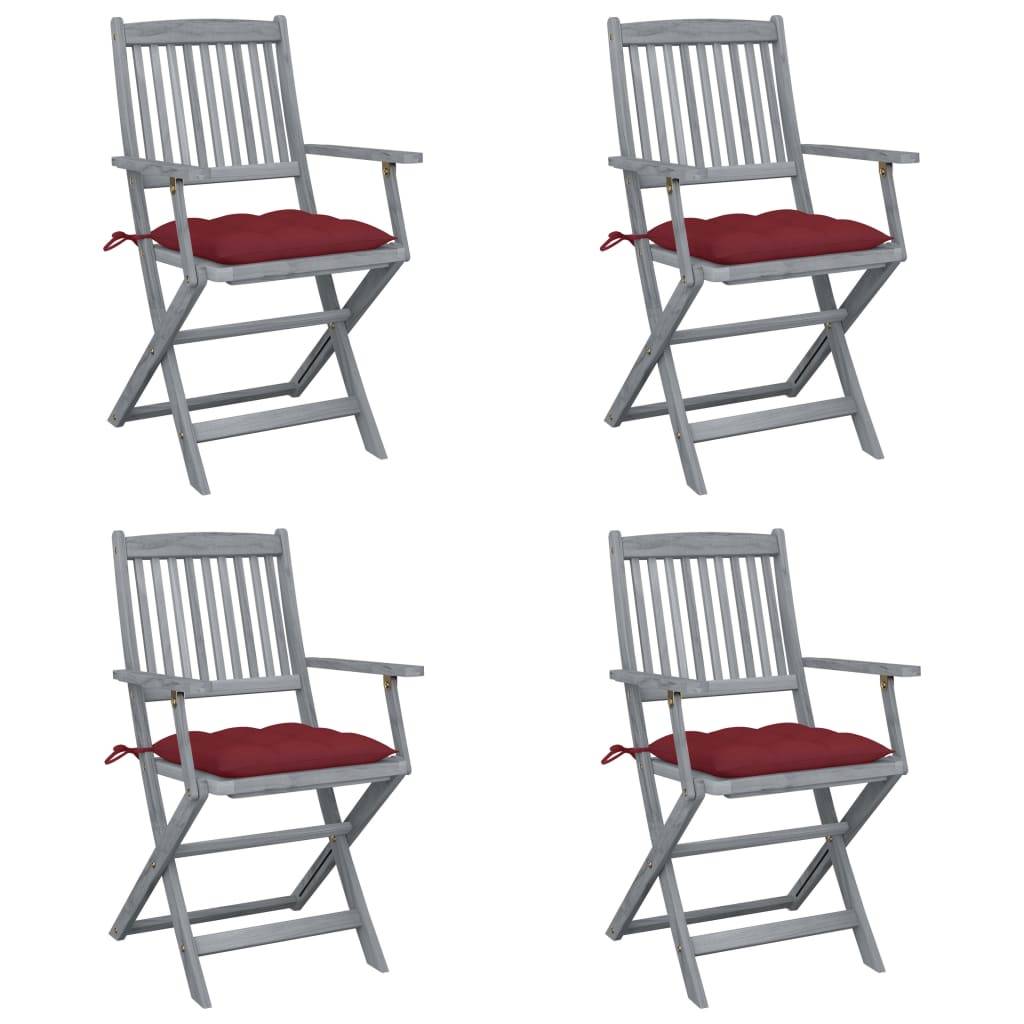 Chaises de jardin pliables bois d'acacia gris et rouge bordeaux 54 x 61 x 88 cm - PANGIVO - Image 1