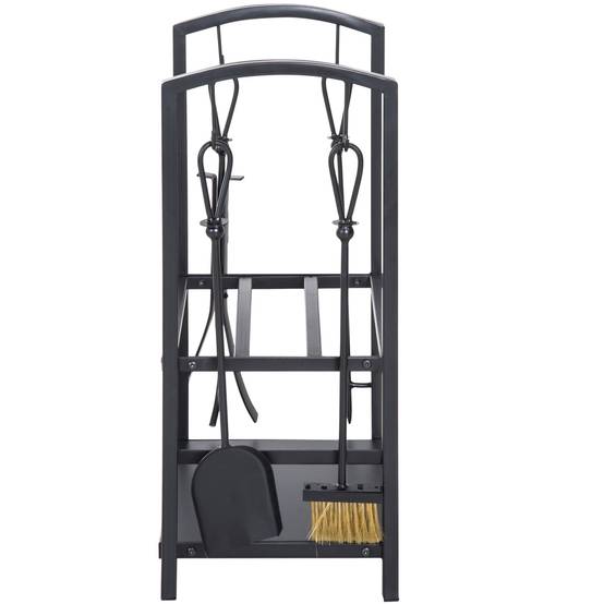 Range‑bûches cheminée 40x30x74,5 cm, 2 niveaux métal, 4 accessoires cheminée, charge 100 kg, intérieur‑extérieur, noir - Image 8