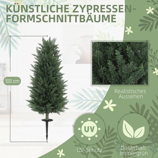Lot de 2 Cyprès Artificiels PE Extérieur Anti UV Fixation Sol Allée Vert 100cm - ComfortXL Outdoor Living - Image 6