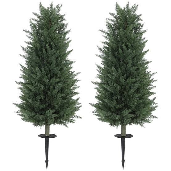 Lot de 2 Cyprès Artificiels PE Extérieur Anti UV Fixation Sol Allée Vert 100cm - ComfortXL Outdoor Living - Image 2