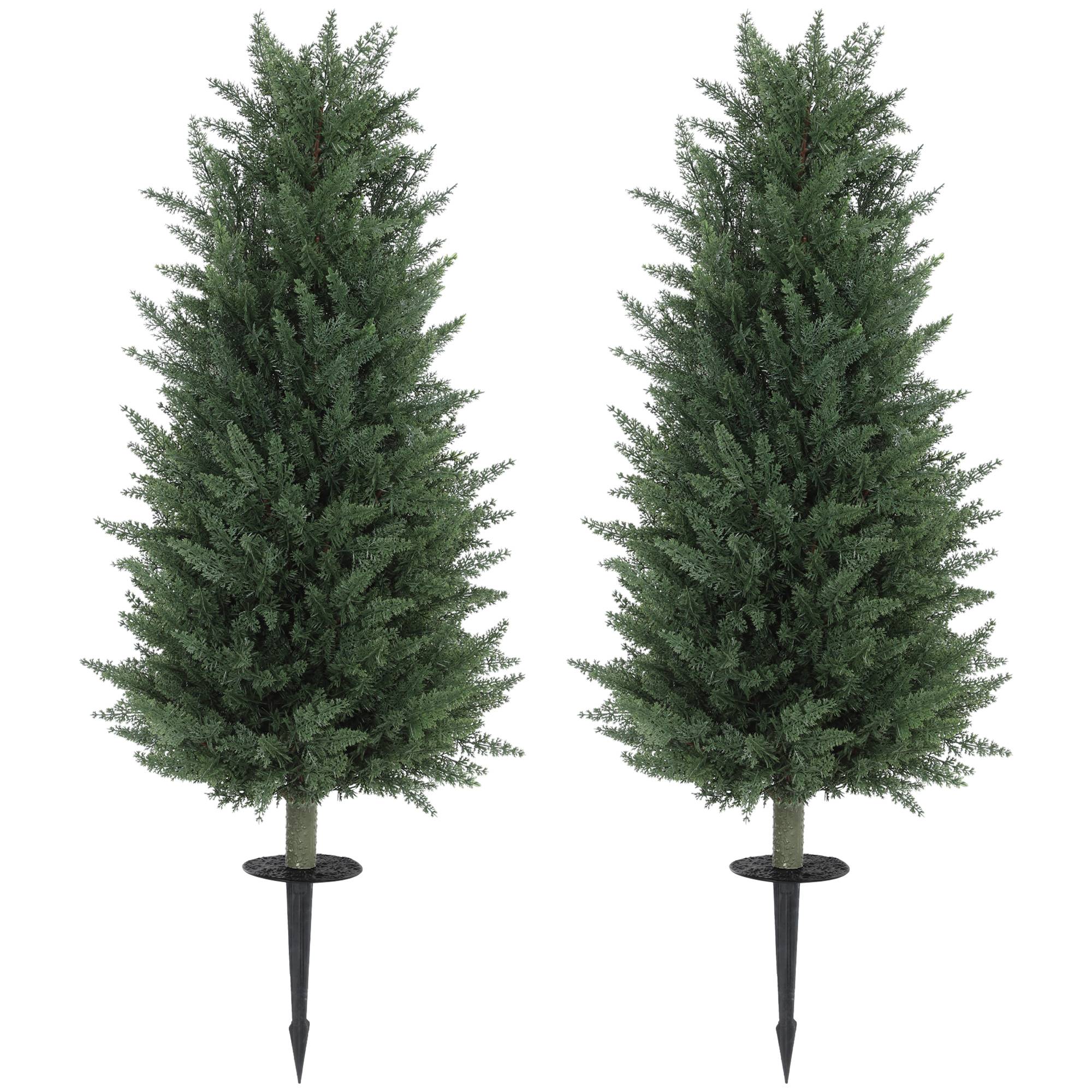 Lot de 2 Cyprès Artificiels PE Extérieur Anti UV Fixation Sol Allée Vert 100cm - ComfortXL Outdoor Living - Image 2