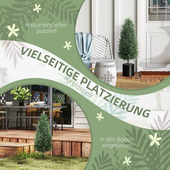 Lot de 2 Cyprès Artificiels PE Extérieur Anti UV Fixation Sol Allée Vert 100cm - ComfortXL Outdoor Living - Image 8