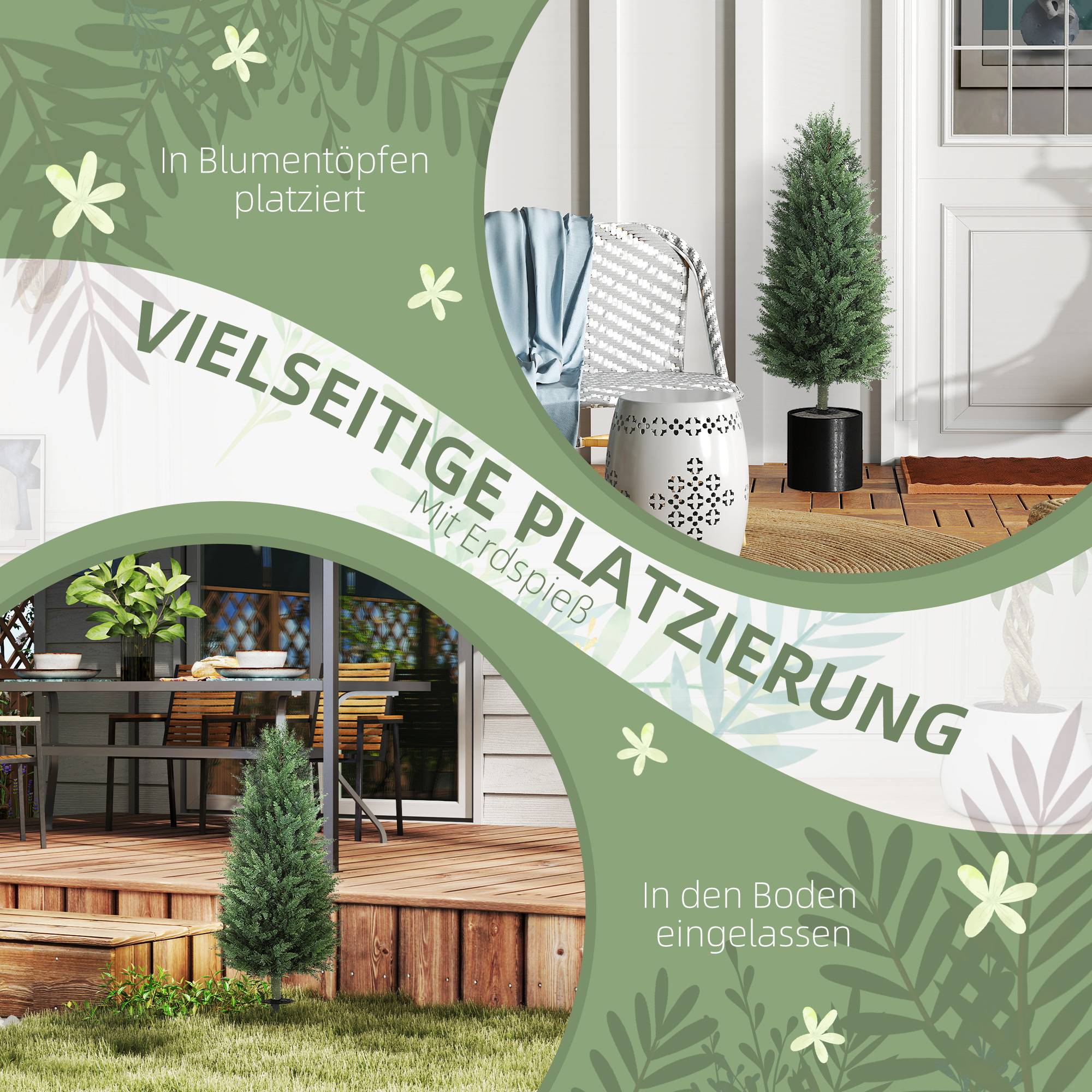 Lot de 2 Cyprès Artificiels PE Extérieur Anti UV Fixation Sol Allée Vert 100cm - ComfortXL Outdoor Living - Image 8