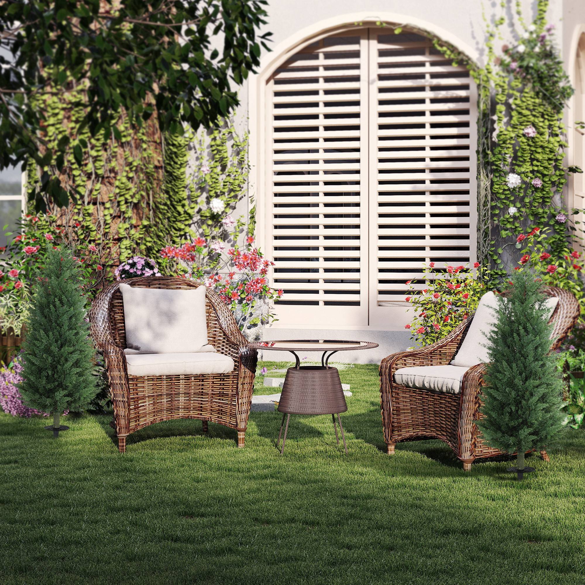 Lot de 2 Cyprès Artificiels PE Extérieur Anti UV Fixation Sol Allée Vert 100cm - ComfortXL Outdoor Living - Image 10