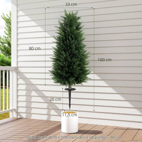 Lot de 2 Cyprès Artificiels PE Extérieur Anti UV Fixation Sol Allée Vert 100cm - ComfortXL Outdoor Living - Image 5