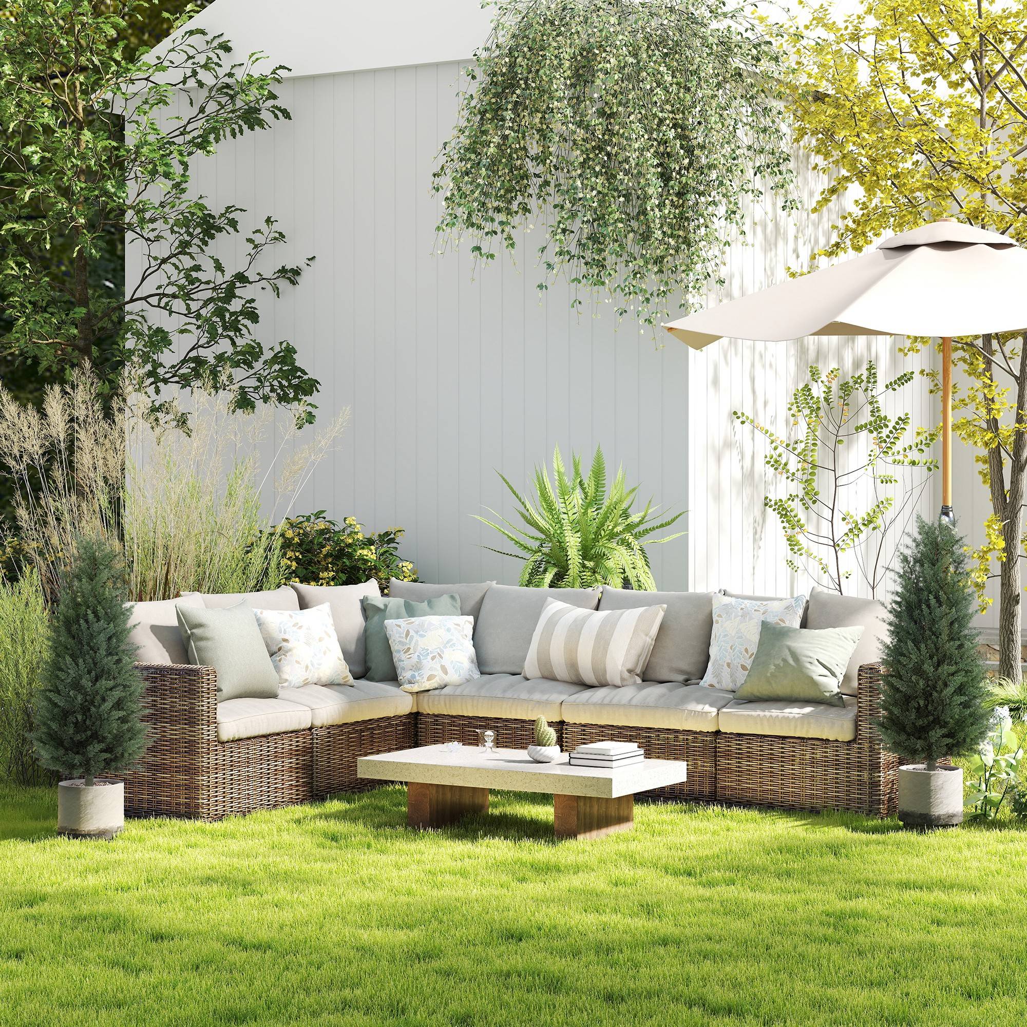 Lot de 2 Cyprès Artificiels PE Extérieur Anti UV Fixation Sol Allée Vert 100cm - ComfortXL Outdoor Living - Image 9