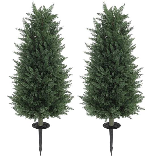 Lot de 2 Cyprès Artificiels PE Extérieur Anti UV Fixation Sol Allée Vert 100cm - ComfortXL Outdoor Living - Image 1