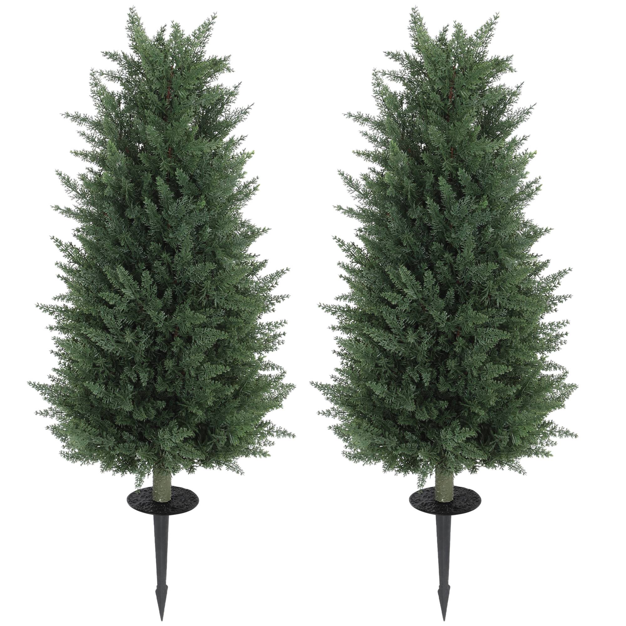Lot de 2 Cyprès Artificiels PE Extérieur Anti UV Fixation Sol Allée Vert 100cm - ComfortXL Outdoor Living - Image 1