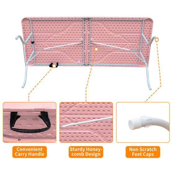 Table pliante portable fer et plastique rose 185 x 76 x 74 cm - PANGIVO - Image 2