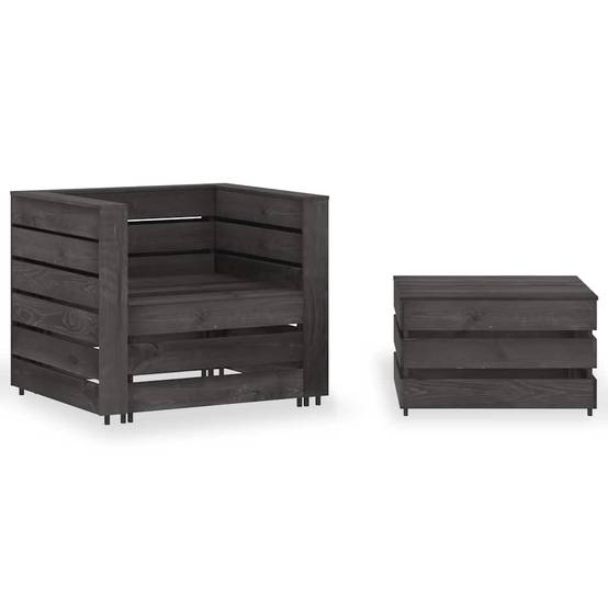 Salon de jardin palette 2 pièces Bois de Pin Traité Fauteuil et Table pour Extérieur Gris – ComfortXL Outdoor Living - Image 1